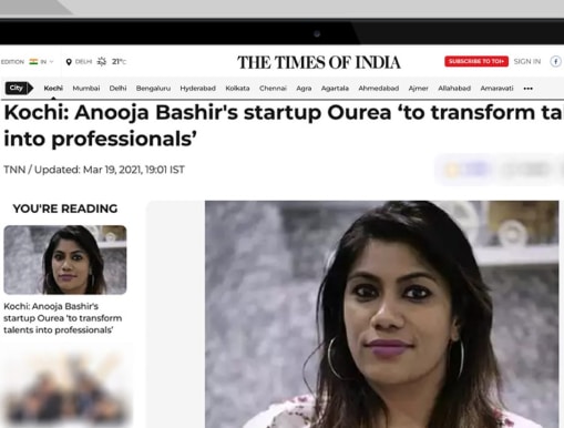 Ourea founder Anooja Bashir featured in times of India